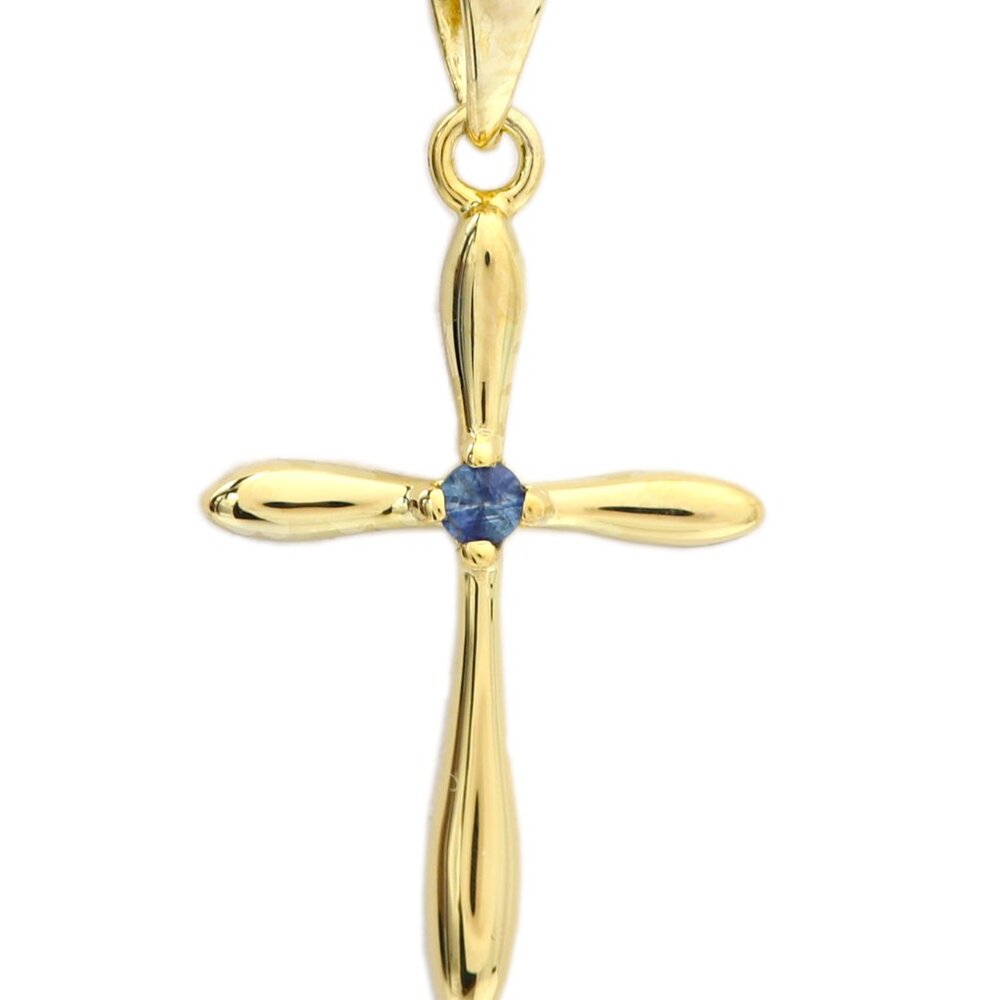 Silver Cross Natural Blue Sapphire Cross Pendant plated with 14k gold